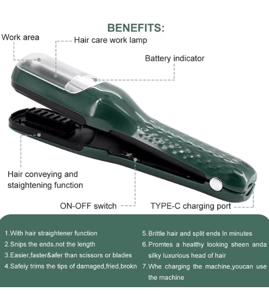 Cordless Automatic Split End Hair Trimmer Machine ™ Rechargeable Electric Split Ends Remover Tool for Dry, Damaged, Curly, Frizzy Hair 2-in-1 Automatic Split End Cutter for Men & Women