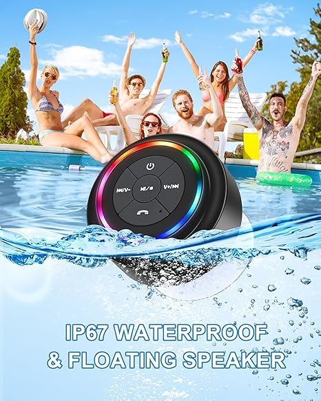 BOOM Mini Bluetooth Waterproof Shower Speaker™, Portable Wireless Speaker with Suction Cup Small Speaker with Colorful Lights, Teen Gift Ideas, for Shower, Bathroom, Pool, Beach