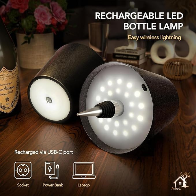 Antique Wireless Bottle LED Lamp™ Wireless Wine Bottle Lamp Shade, Rechargeable Touch Control Wine Bottle Lights for Liquor Bottles, 3 Color Dimming LED Desk Lamp for Bedroom Restaurant & Bar