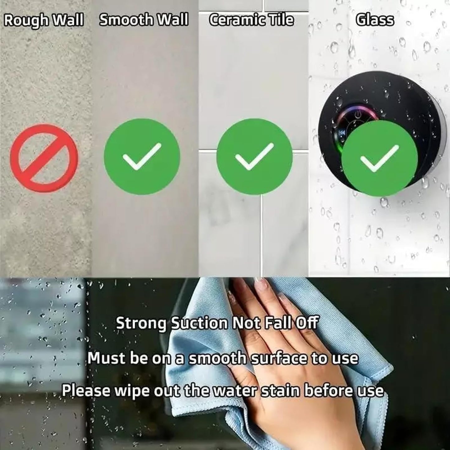 BOOM Mini Bluetooth Waterproof Shower Speaker™, Portable Wireless Speaker with Suction Cup Small Speaker with Colorful Lights, Teen Gift Ideas, for Shower, Bathroom, Pool, Beach