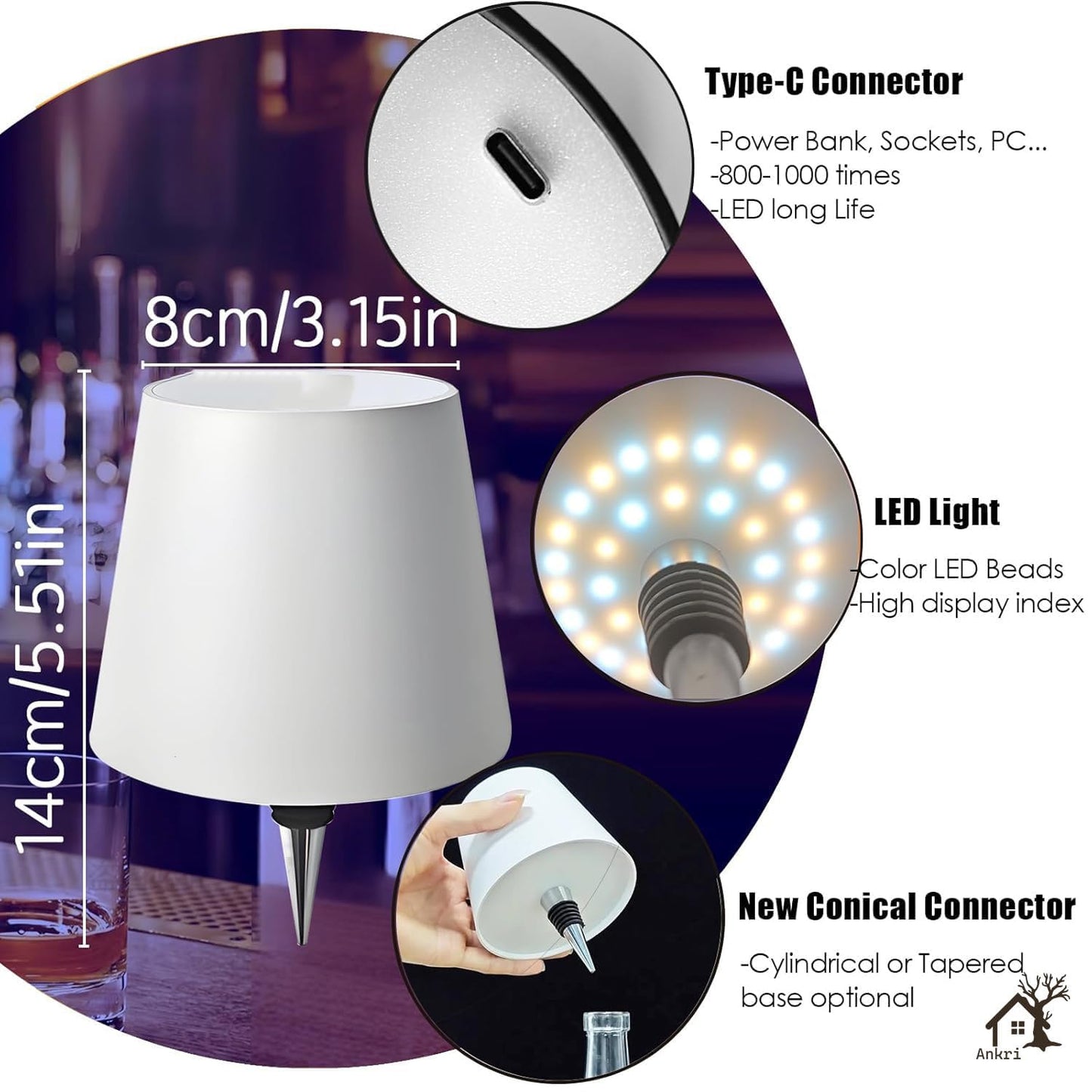 Antique Wireless Bottle LED Lamp™ Wireless Wine Bottle Lamp Shade, Rechargeable Touch Control Wine Bottle Lights for Liquor Bottles, 3 Color Dimming LED Desk Lamp for Bedroom Restaurant & Bar