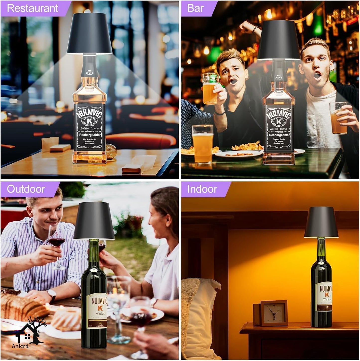 Antique Wireless Bottle LED Lamp™ Wireless Wine Bottle Lamp Shade, Rechargeable Touch Control Wine Bottle Lights for Liquor Bottles, 3 Color Dimming LED Desk Lamp for Bedroom Restaurant & Bar