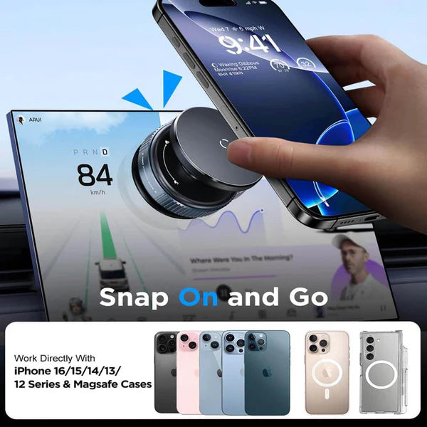Easy Magnetic Car Mount with Ultra Vacuum Suction Cup™ – 360° Rotatable Dashboard & Windshield Holder for iPhone 16 15 14 13 12, Samsung Galaxy, Android – Black