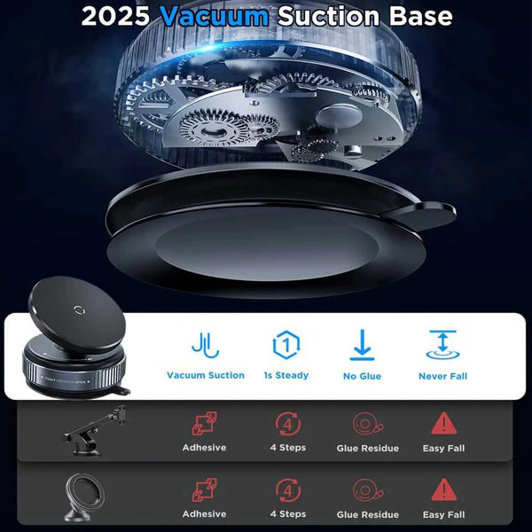 Easy Magnetic Car Mount with Ultra Vacuum Suction Cup™ – 360° Rotatable Dashboard & Windshield Holder for iPhone 16 15 14 13 12, Samsung Galaxy, Android – Black