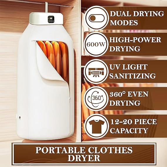 Eazy-Portable Electric Mini Laundry Clothes Dryer for Home and Travel™ - Automatic Air Dryers with Hanger, Heater, and Drying Bag for Wet Clothes