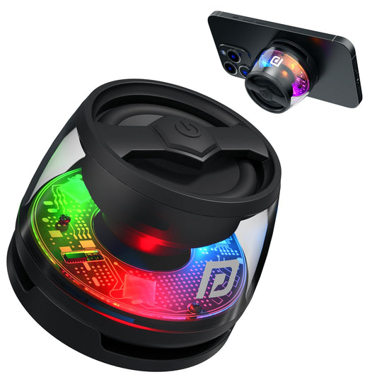 P-Tron G200 Magnetic Bluetooth Speaker™,Multifunctional Portable G200 Speaker with Multi RGB Color Light Show-3D Surround Sound Effect,Phone Stand for iPhone, Android, TWS Pairing (Black)