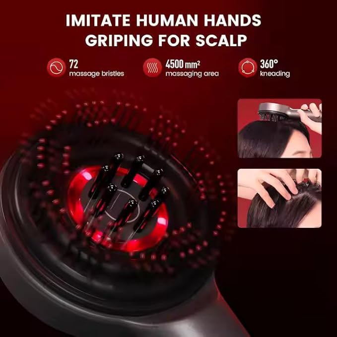 Premium Head Scalp Electric Massager Comb™ | Scalp Massaging Brush with 2 In 1 Hair Oil Applicator | IPX7 Waterproof,Portable Deep Massager For Hair & Head Relaxation at Home | Shiatsu Massage for Hair Growth/Stress Relax(Red)