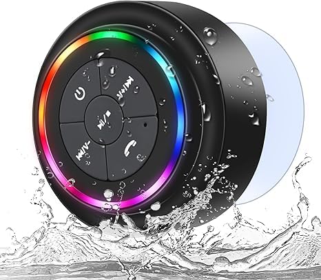 BOOM Mini Bluetooth Waterproof Shower Speaker™, Portable Wireless Speaker with Suction Cup Small Speaker with Colorful Lights, Teen Gift Ideas, for Shower, Bathroom, Pool, Beach