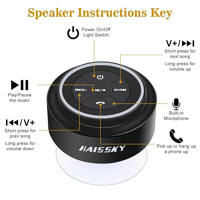 BOOM Mini Bluetooth Waterproof Shower Speaker™, Portable Wireless Speaker with Suction Cup Small Speaker with Colorful Lights, Teen Gift Ideas, for Shower, Bathroom, Pool, Beach