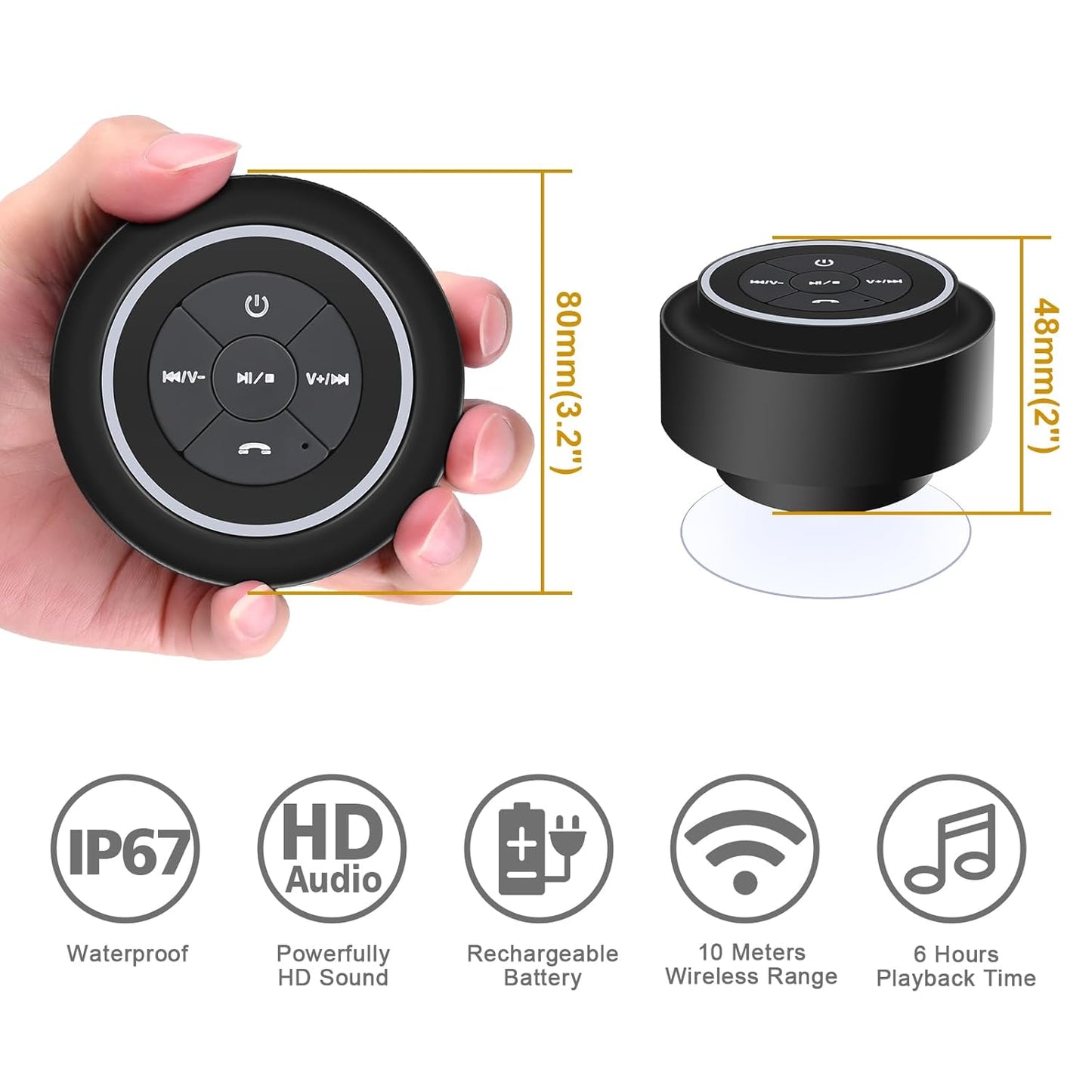 BOOM Mini Bluetooth Waterproof Shower Speaker™, Portable Wireless Speaker with Suction Cup Small Speaker with Colorful Lights, Teen Gift Ideas, for Shower, Bathroom, Pool, Beach