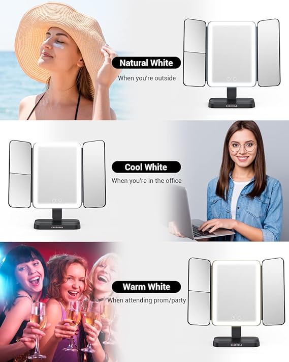Vanity Makeup Mirror™  3X Trifold with 21Pcs Lights 180 Degree Free Rotation Table Countertop Cosmetic Bathroom Mirror