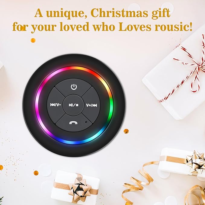 BOOM Mini Bluetooth Waterproof Shower Speaker™, Portable Wireless Speaker with Suction Cup Small Speaker with Colorful Lights, Teen Gift Ideas, for Shower, Bathroom, Pool, Beach