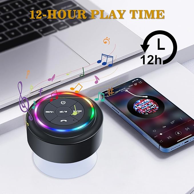 BOOM Mini Bluetooth Waterproof Shower Speaker™, Portable Wireless Speaker with Suction Cup Small Speaker with Colorful Lights, Teen Gift Ideas, for Shower, Bathroom, Pool, Beach