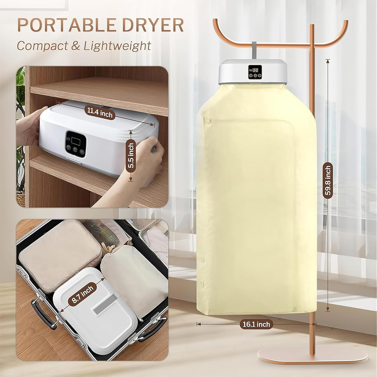 Eazy-Portable Electric Mini Laundry Clothes Dryer for Home and Travel™ - Automatic Air Dryers with Hanger, Heater, and Drying Bag for Wet Clothes