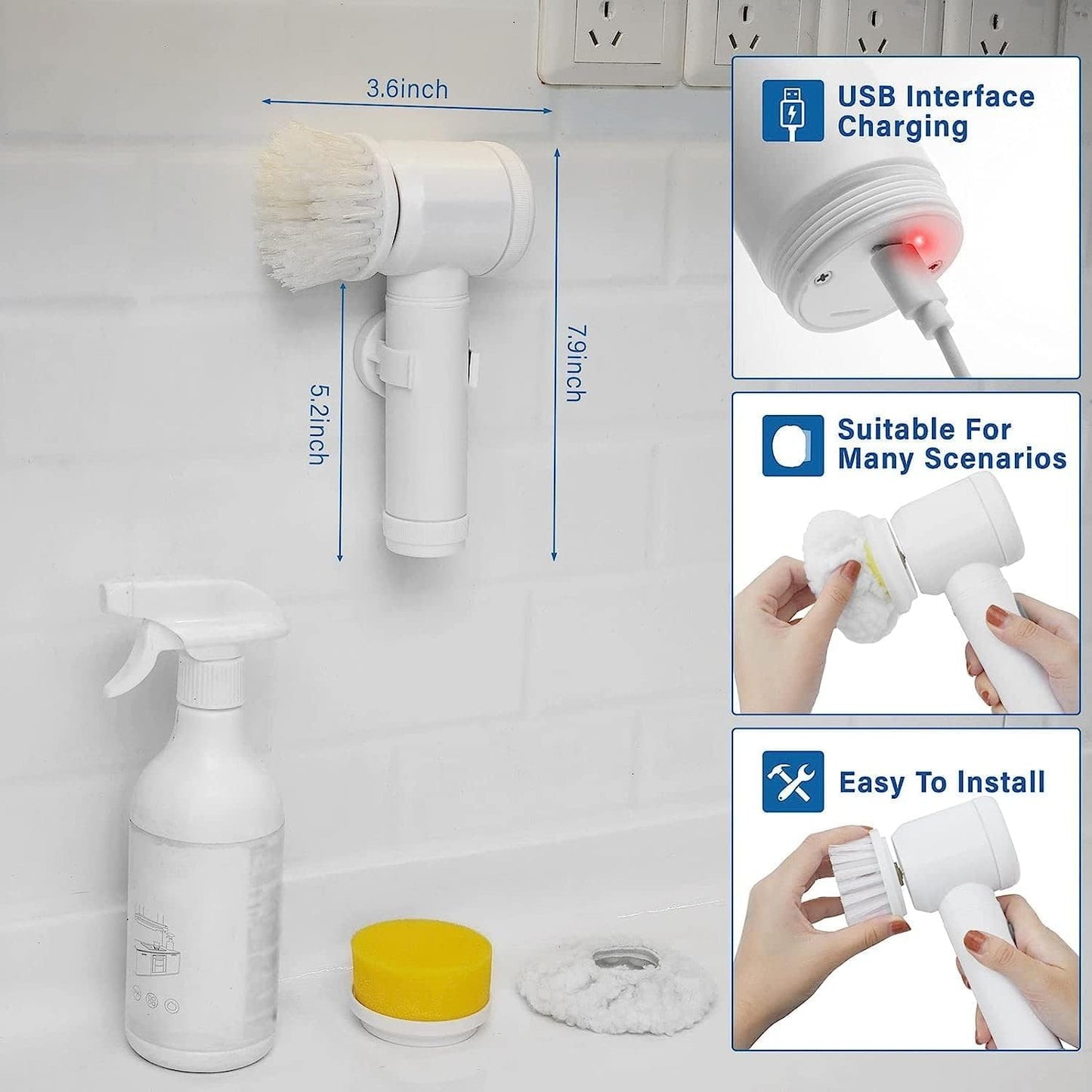 5-in-1 Electric Magic Brush ™ - Cleanofy Rechargeable, Automatic Smart Power, Ideal for Shower Head, Sink, Bathroom, Tiles, Wash Basin, Carpet, Kitchen