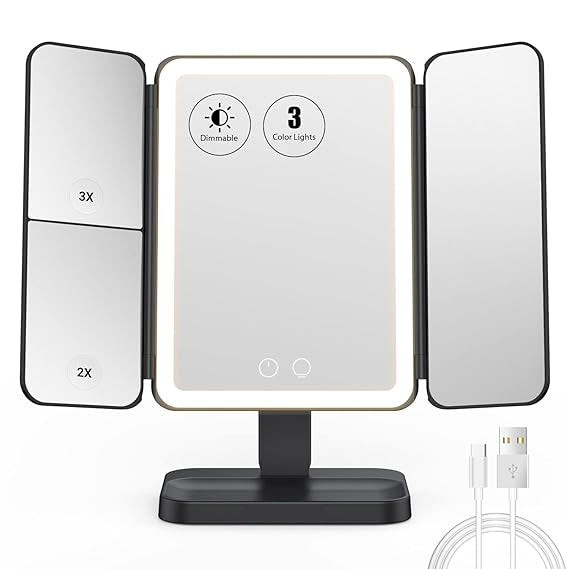 Vanity Makeup Mirror™  3X Trifold with 21Pcs Lights 180 Degree Free Rotation Table Countertop Cosmetic Bathroom Mirror